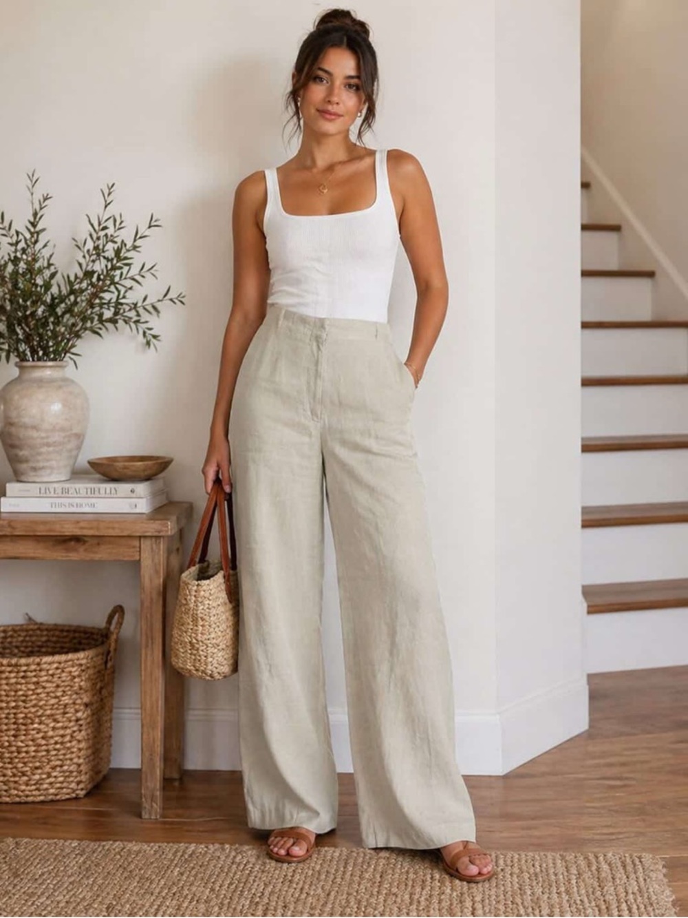 NWOT House Of Harlow Cream/Off White Linen Blend Pants